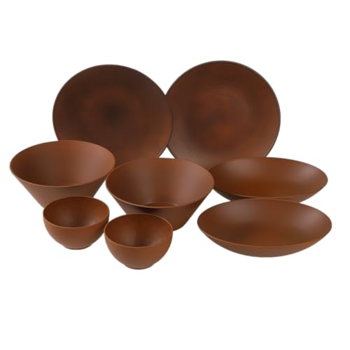 rebirth(リバース) ナチュラルシリーズ 食器セット 8点 B 日本製 茶色 一人暮らし プラスチック 軽い 電子レンジ対応 食洗機対応 (ブラウン)